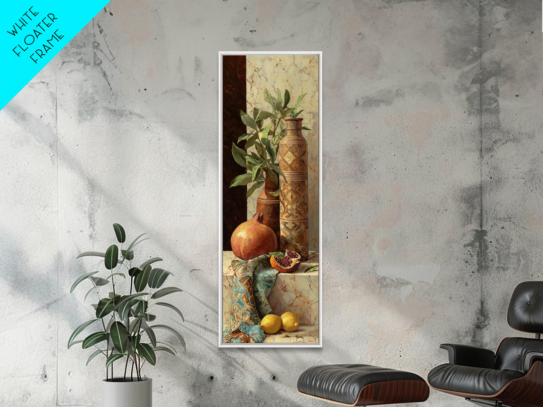 Pomegranate Still Life Framed Canvas Print, Mediterranean Art, Art Print, Living Room Decor, Watercolor Art, Azure, MAR-1x3-31