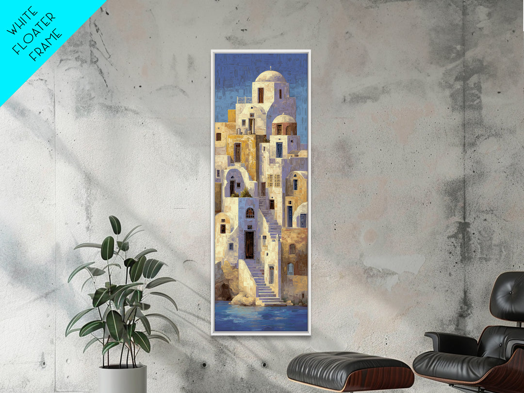 Greek Island White Buildings Above Blue Sea Canvas Print, Mediterranean Art, Coastal Wall Decor, Living Room Decor, Azure, MAR-1x3-37