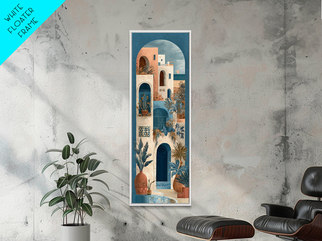 Mediterranean Arch Framing Ocean Horizon Canvas Print, Mediterranean Art, Living Room Decor, Oil Painting, Azure, MAR-1x3-39