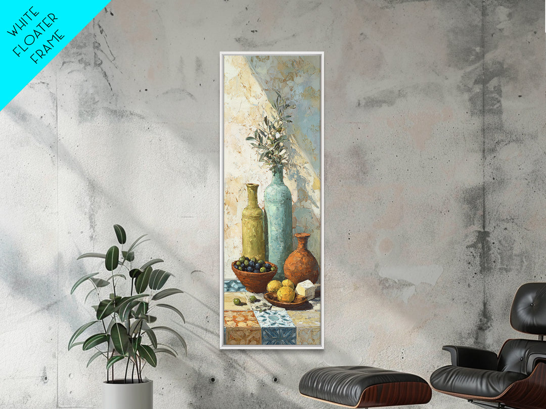 Figs Olives and Cheese Still Life Canvas Print, Mediterranean Art, Statement Artwork, Living Room Decor, Fine Art, Azure, MAR-1x3-44