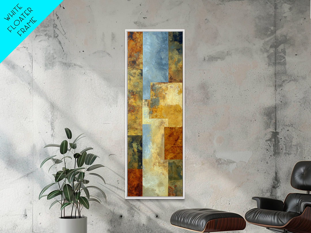 Warm Terra Cotta Abstract Landscape Framed Canvas Print, Mediterranean Art, Gallery Wall Art, Living Room Decor, Azure, MAR-1x3-50