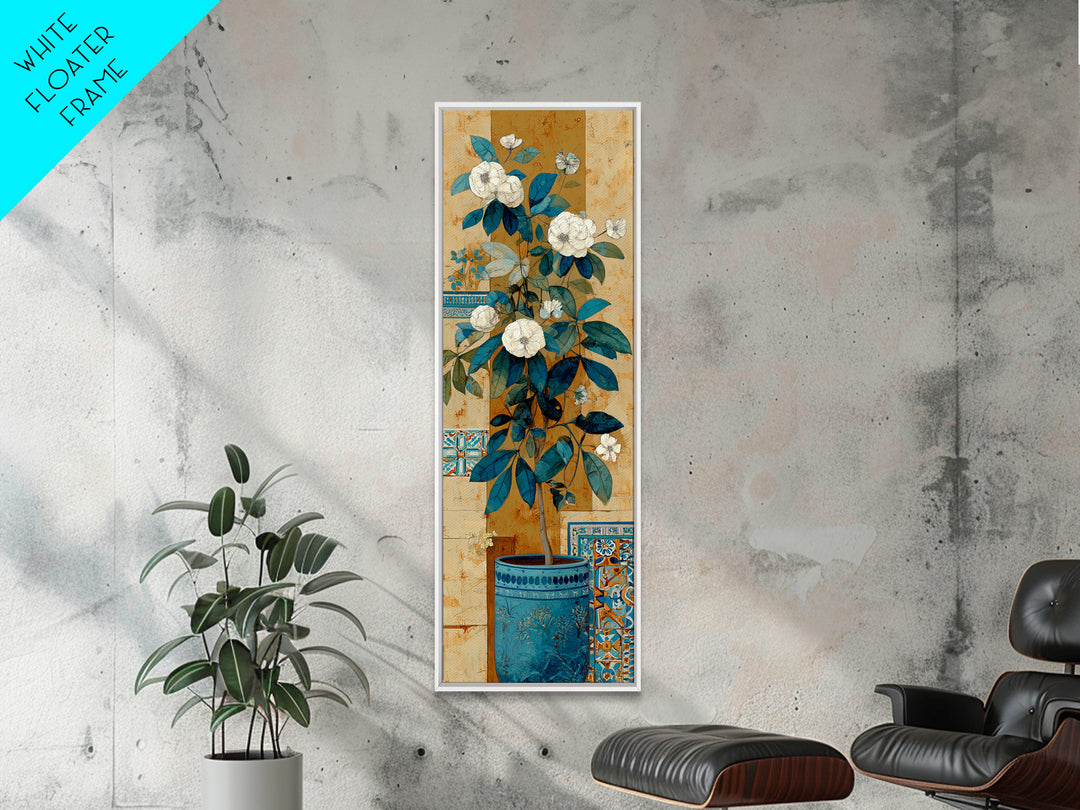 Greek Vase Modern Floral Design Canvas Print, Mediterranean Art, Large Wall Art, Living Room Decor, Azure, Digital Art Prints, MAR-1x3-51