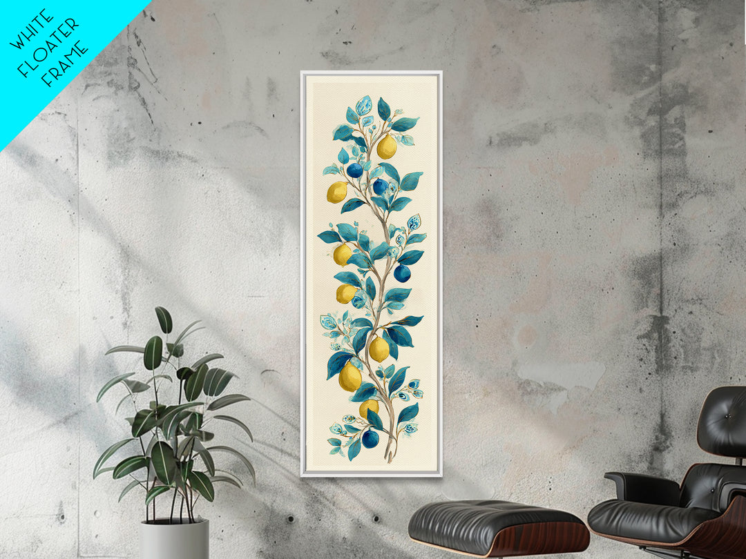 Sicilian Lemon Branch on Ivory Background Canvas Print, Mediterranean Art, Living Room Decor, Oil Painting, Azure, MAR-1x3-73