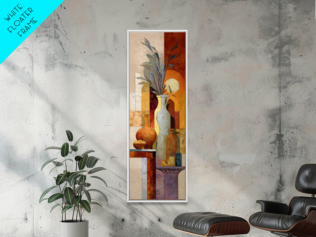 Warm Terra Cotta Abstract Landscape Framed Canvas Print, Mediterranean Art, Gallery Wall Art, Living Room Decor, Azure, MAR-1x3-74