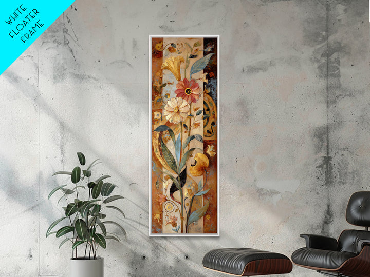 Greek Vase Modern Floral Design Framed Canvas Print, Mediterranean Art, Horizontal Wall Art, Living Room Decor, Oil Painting, MAR-1x3-75