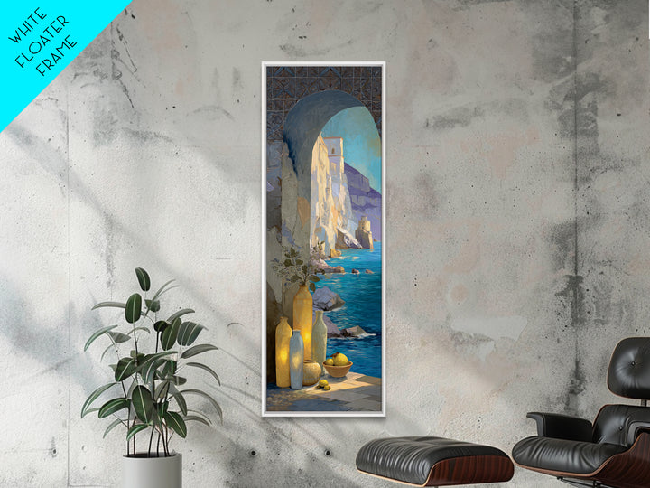 Coastal Cliffs with Sparkling Blue Water Framed Canvas Print, Mediterranean Art, Beach Prints, Living Room Decor, Azure, MAR-1x3-8