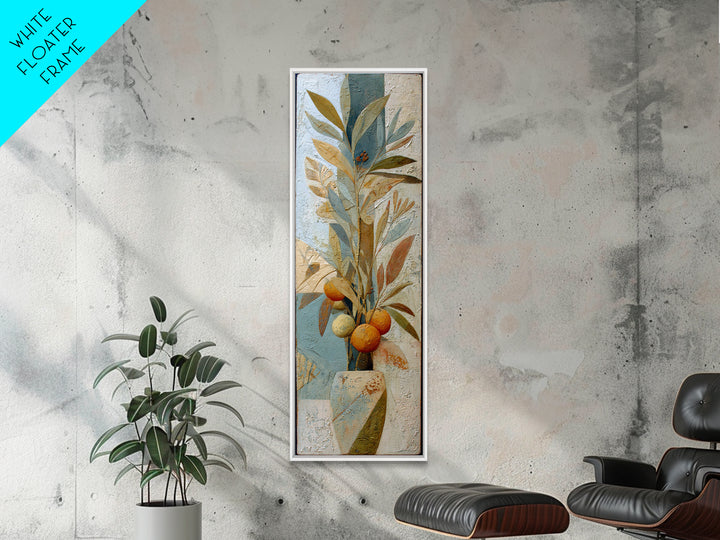 Ceramic Bowl of Oranges and Leaves Canvas Print, Mediterranean Art, Large Wall Art, Living Room Decor, Fine Art, Azure, MAR-1x3-81