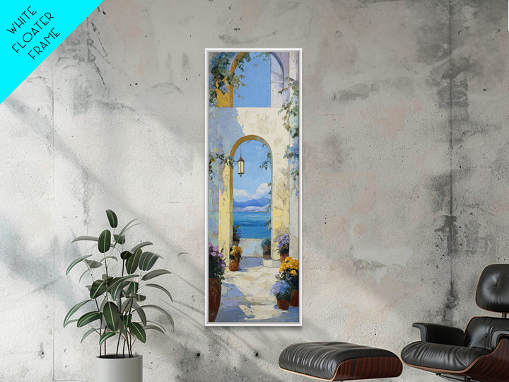 Mediterranean Arch Framing Ocean Horizon Canvas Print, Mediterranean Art, Modern Wall Art, Living Room Decor, Azure, MAR-1x3-87