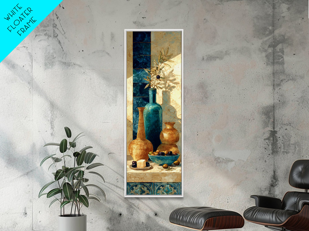 Figs Olives and Cheese Still Life Framed Canvas Print, Mediterranean Art, Printable Art, Living Room Decor, Fine Art, Azure, MAR-1x3-92