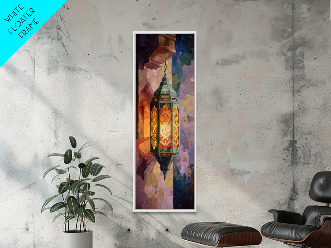 Moroccan Influenced Lantern Canvas Print, Mediterranean Art, Statement Artwork, Living Room Decor, Azure, Oil Painting, MAR-1x3-93