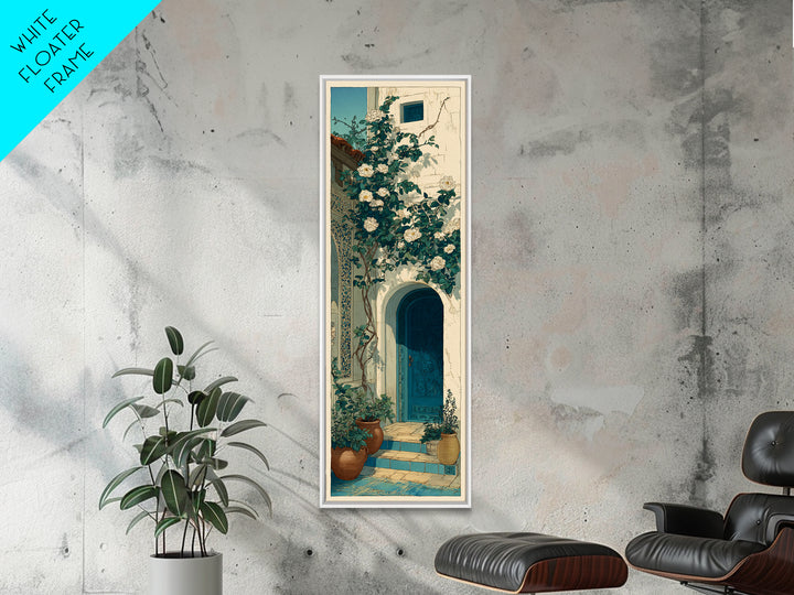 Sunlit Courtyard Doorway Canvas Print, Mediterranean Art, Nautical Decor, Living Room Decor, Oil Painting, Azure, MAR-1x3-95