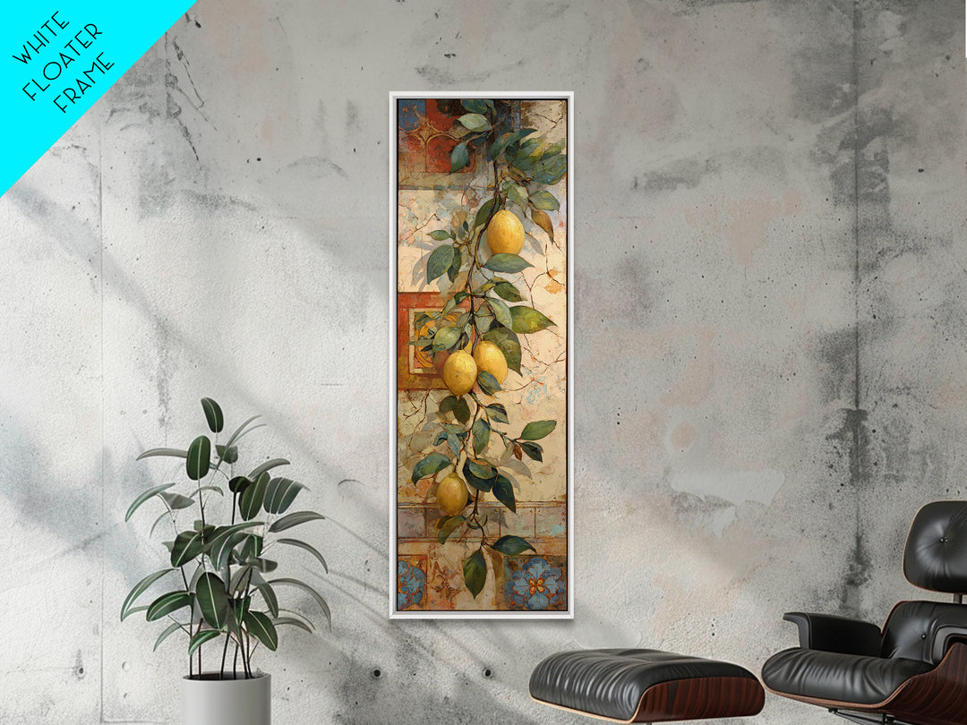 Sicilian Lemon Branch on Ivory Background Canvas Print, Mediterranean Art, Minimalist Wall Art, Living Room Decor, Azure, MAR-1x3-97