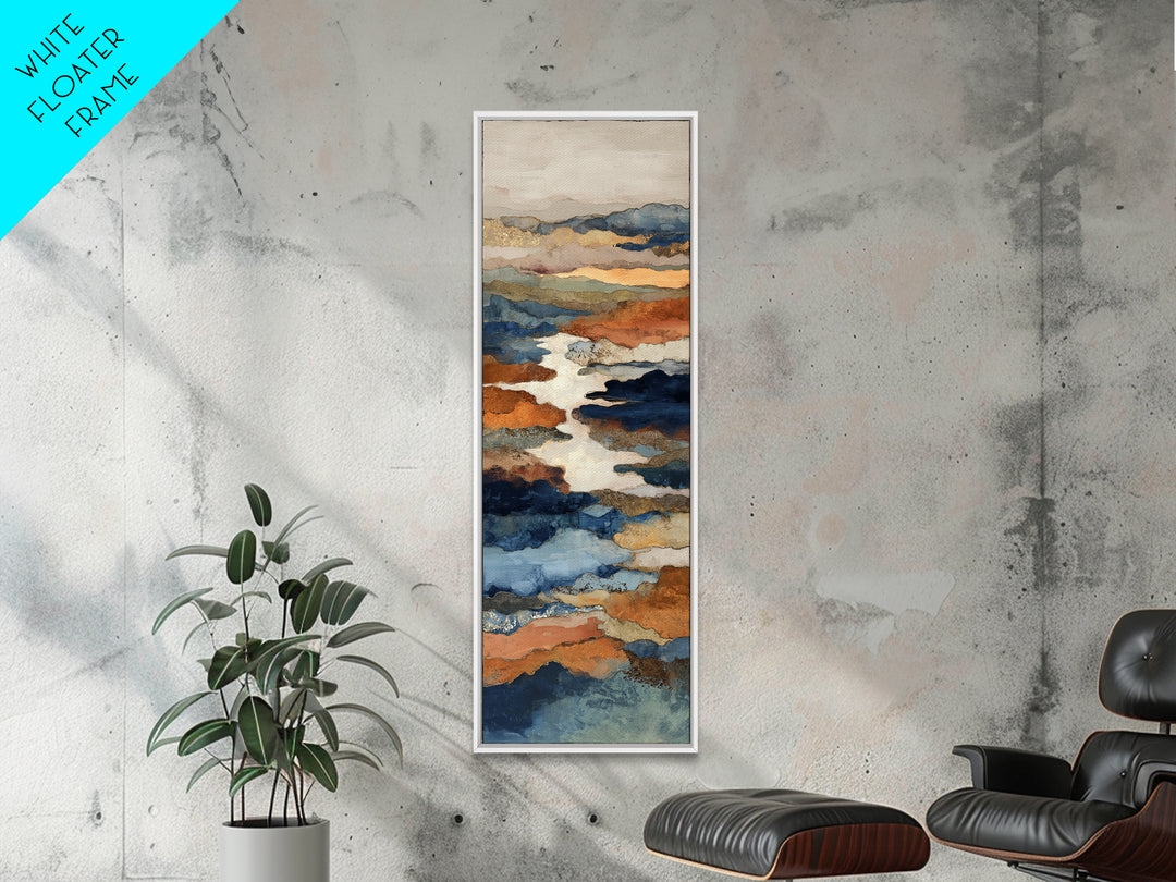 Warm Terra Cotta Abstract Landscape Canvas Print, Mediterranean Art, Travel Poster, Living Room Decor, Watercolor Art, Azure, MAR-1x3-98
