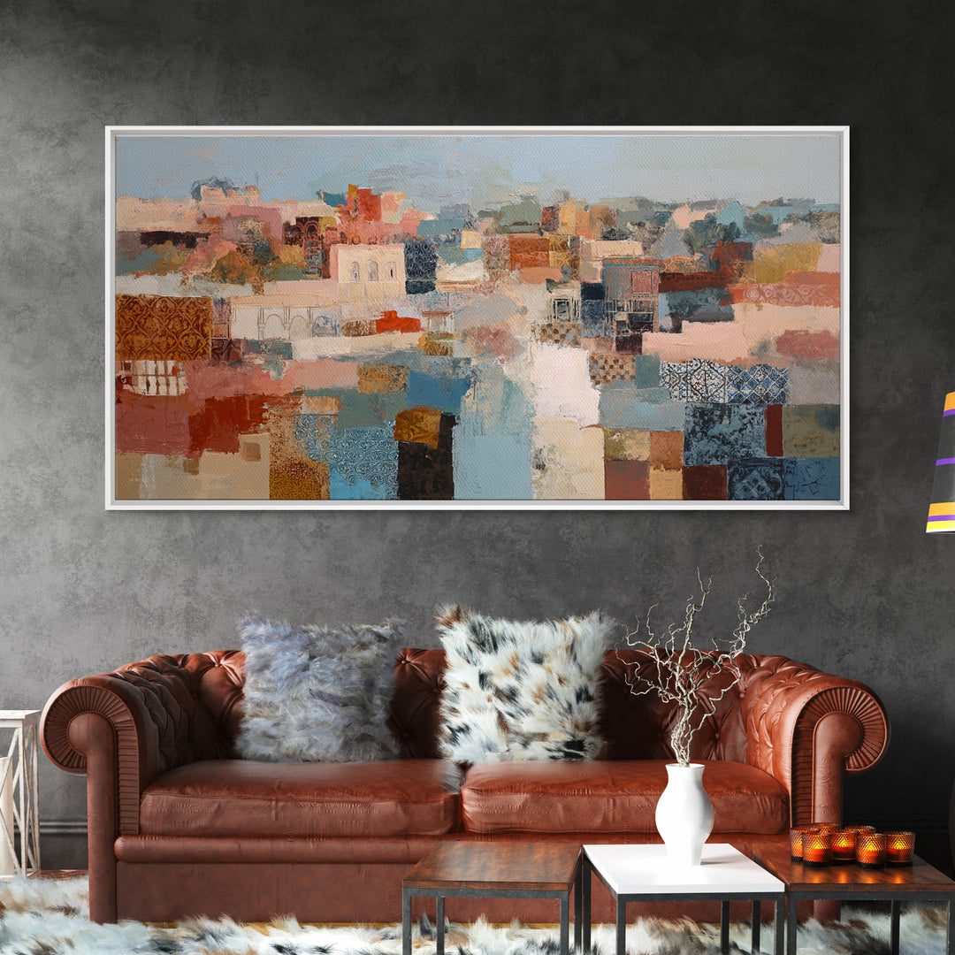 Warm Terra Cotta Abstract Landscape Framed Canvas Print, Mediterranean Art, Fine Art Print, Living Room Decor, Fine Art, Azure, MAR-2x1-10