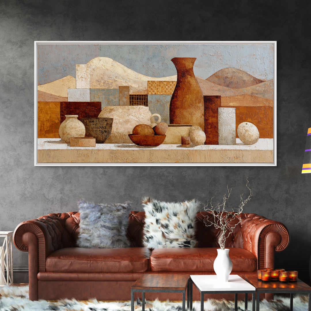 Warm Terra Cotta Abstract Landscape Framed Canvas Print, Mediterranean Art, Fine Art Print, Living Room Decor, Fine Art, Azure, MAR-2x1-34