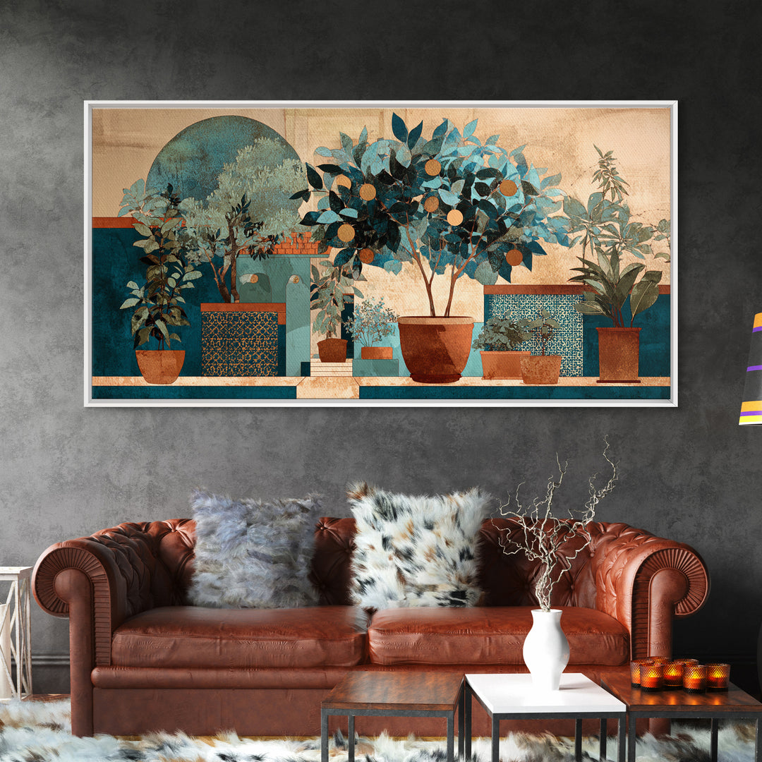 Citrus Tree in Clay Pot Canvas Print, Mediterranean Art, Art Print, Living Room Decor, Fine Art, Azure, Digital Print, MAR-2x1-54
