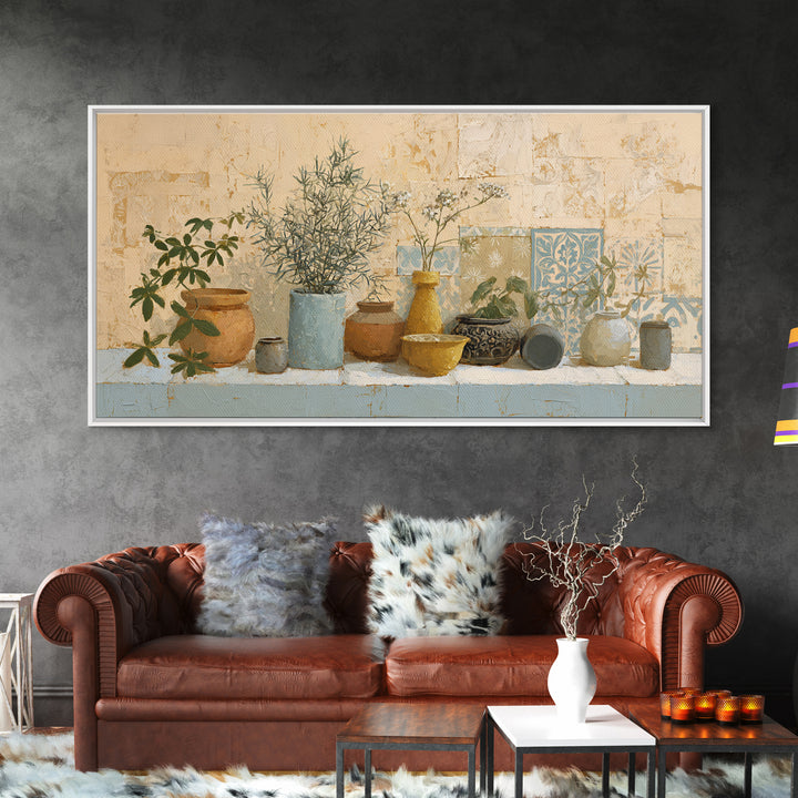 Wild Herbs Rosemary and Thyme Botanical Study Canvas Print, Mediterranean Art, Living Room Decor, Watercolor Art, Azure, MAR-2x1-68