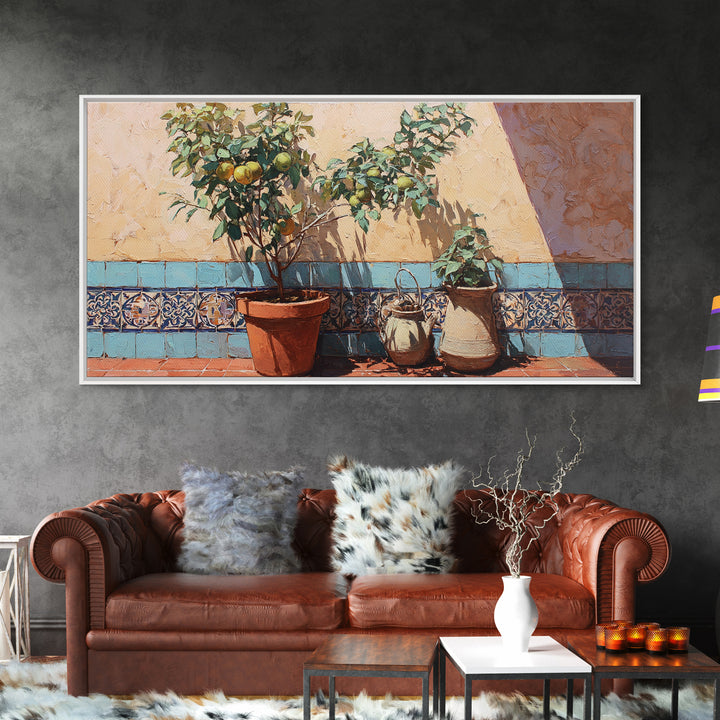 Citrus Tree in Clay Pot Canvas Print, Mediterranean Art, Art Print, Living Room Decor, Fine Art, Azure, Digital Print, MAR-2x1-78