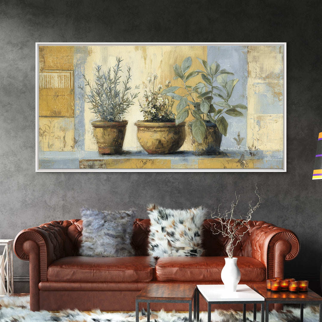 Wild Herbs Rosemary and Thyme Botanical Study Canvas Print, Mediterranean Art, Watercolor Painting, Living Room Decor, Azure, MAR-2x1-92
