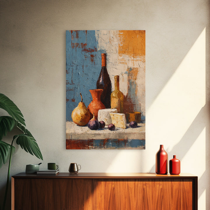 Figs Olives and Cheese Still Life Canvas Print, Mediterranean Art, Modern Wall Art, Living Room Decor, Fine Art, Azure, MAR-2x3-16
