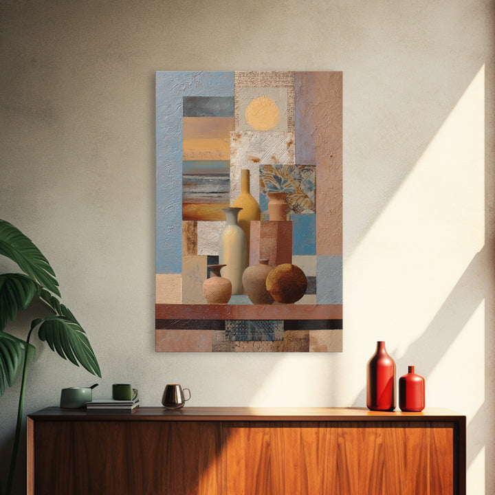 Warm Terra Cotta Abstract Landscape Framed Canvas Print, Mediterranean Art, Statement Artwork, Living Room Decor, Azure, MAR-2x3-22