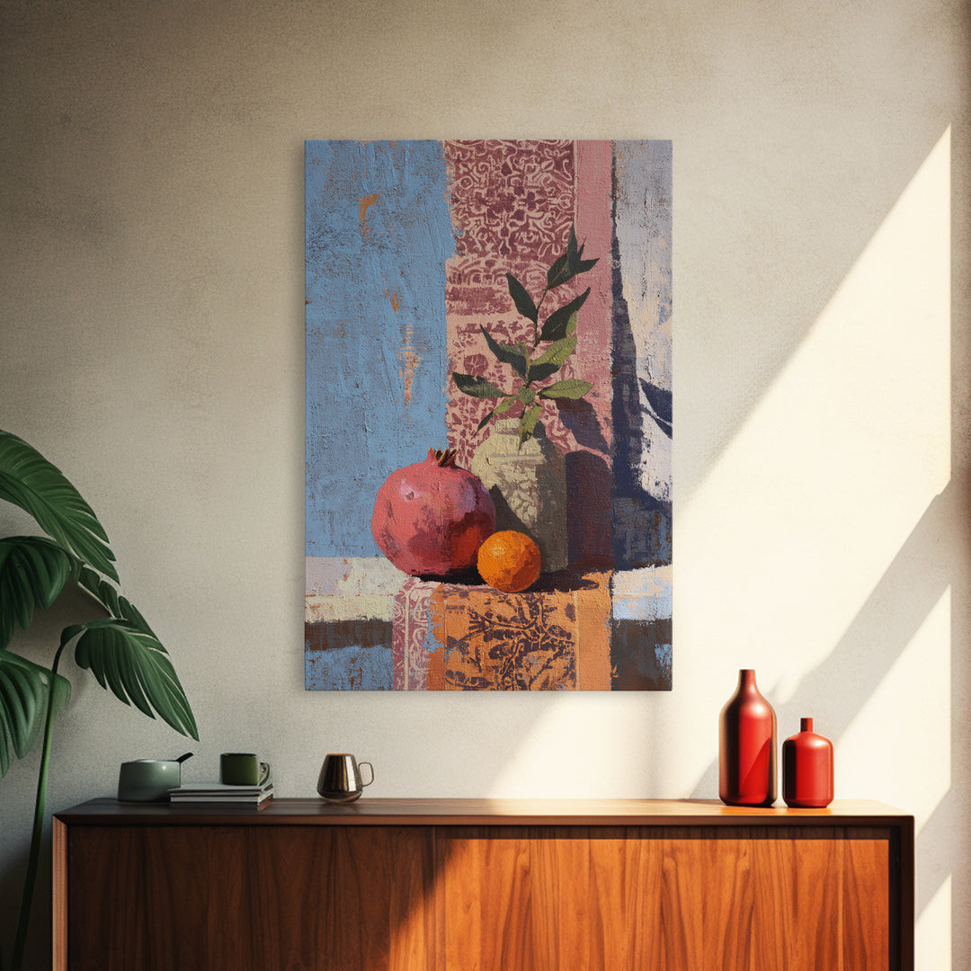 Pomegranate Still Life Framed Canvas Print, Mediterranean Art, Digital Art Prints, Living Room Decor, Fine Art, Azure, MAR-2x3-3