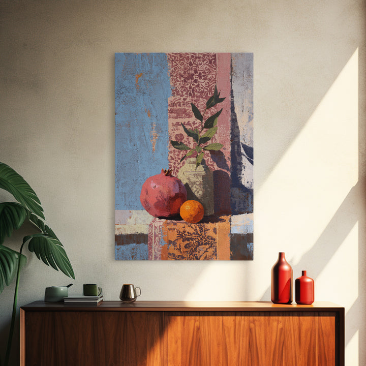 Pomegranate Still Life Framed Canvas Print, Mediterranean Art, Digital Art Prints, Living Room Decor, Fine Art, Azure, MAR-2x3-3