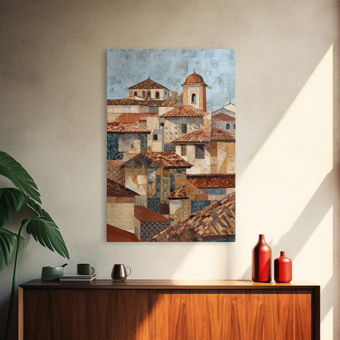 Sunset over Red Tiled Rooftops Canvas Print, Mediterranean Art, Gallery Wall Art, Living Room Decor, Fine Art, Azure, MAR-2x3-31