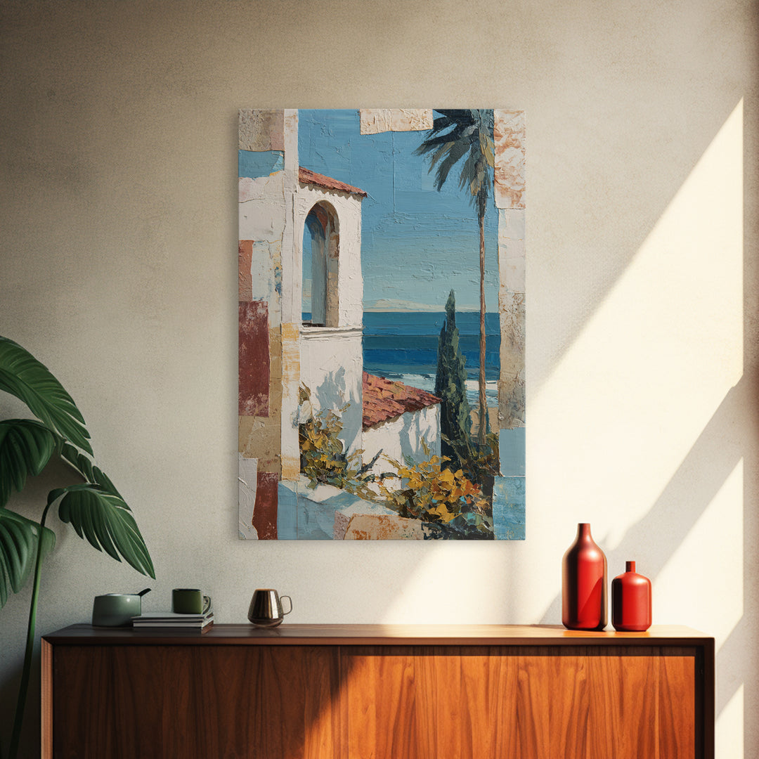 Mediterranean Arch Framing Ocean Horizon Canvas Print, Mediterranean Art, Gallery Decor, Living Room Decor, Fine Art, Azure, MAR-2x3-35