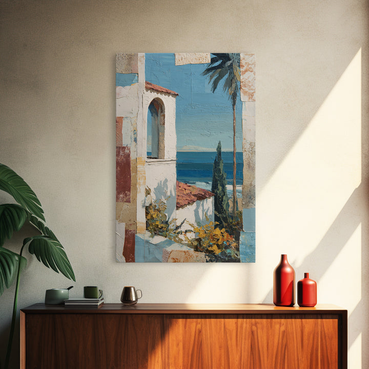 Mediterranean Arch Framing Ocean Horizon Canvas Print, Mediterranean Art, Gallery Decor, Living Room Decor, Fine Art, Azure, MAR-2x3-35