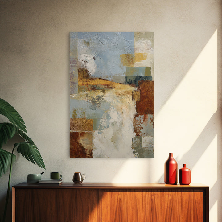 Warm Terra Cotta Abstract Landscape Framed Canvas Print, Mediterranean Art, Statement Artwork, Living Room Decor, Azure, MAR-2x3-46