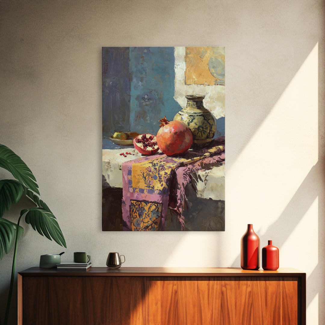Pomegranate Still Life Framed Canvas Print, Mediterranean Art, Room Decor, Living Room Decor, Fine Art, Azure, Printable Art, MAR-2x3-75