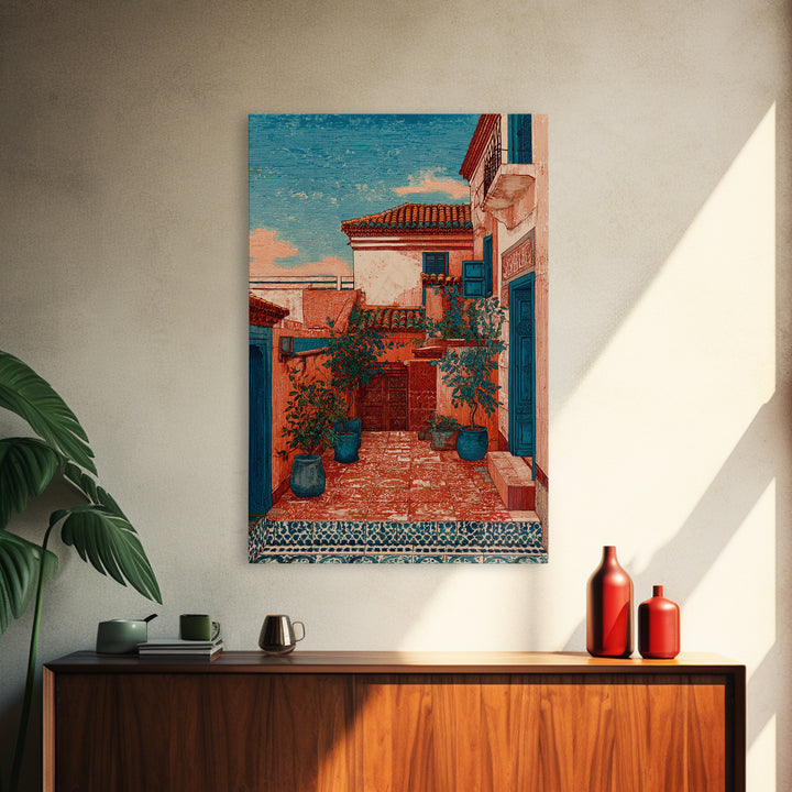 Sunset over Red Tiled Rooftops Canvas Print, Mediterranean Art, Statement Artwork, Living Room Decor, Fine Art, Azure, MAR-2x3-79