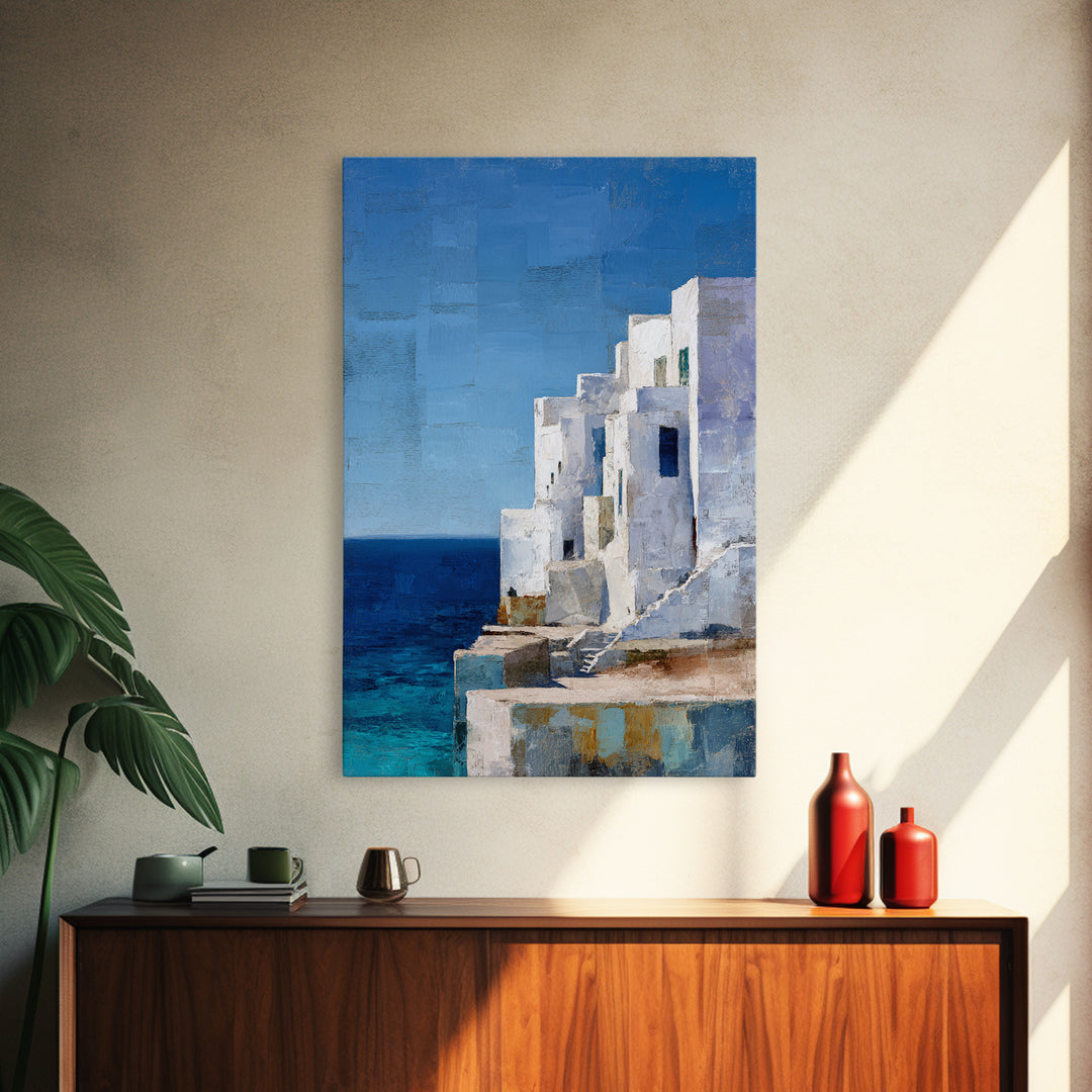 Greek Island White Buildings Above Blue Sea Canvas Print, Mediterranean Art, Art Print, Living Room Decor, Fine Art, Azure, MAR-2x3-9