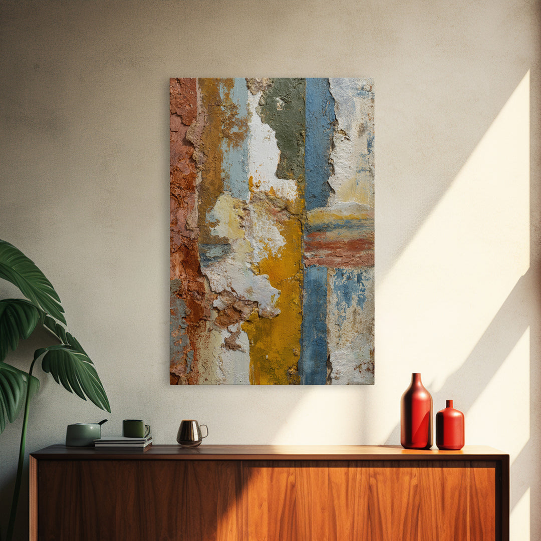 Warm Terra Cotta Abstract Landscape Framed Canvas Print, Mediterranean Art, Original Painting, Living Room Decor, Azure, MAR-2x3-94