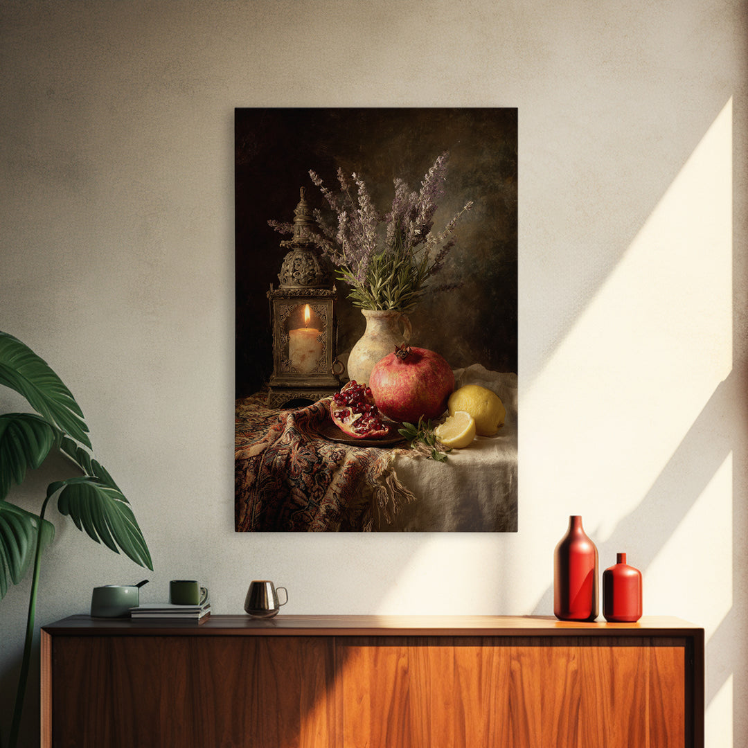 Pomegranate Still Life Canvas Print, Mediterranean Art, Printable Wall Art, Living Room Decor, Fine Art, Azure, Modern Wall Art, MAR-2x3-99