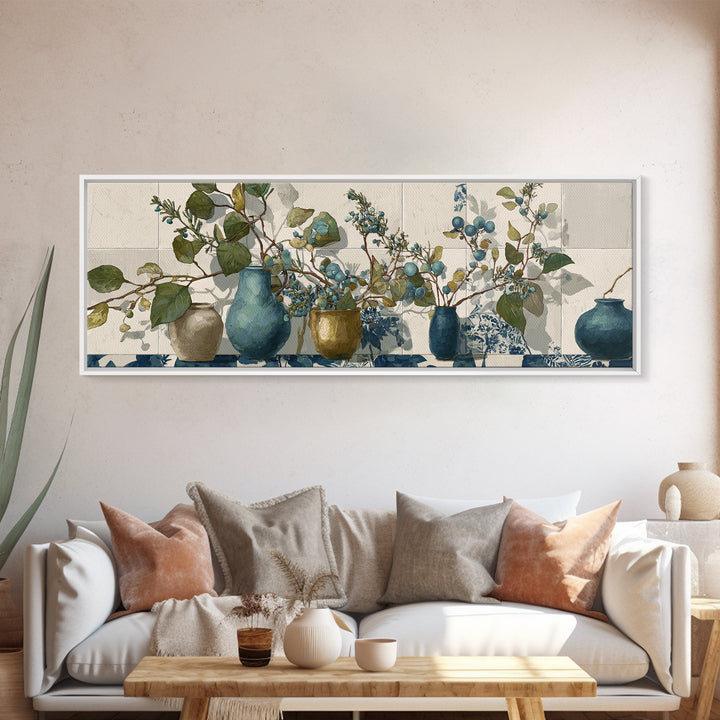 Wild Herbs Rosemary and Thyme Botanical Study Canvas Print, Mediterranean Art, Watercolor Art, Living Room Decor, Azure, MAR-3x1-16