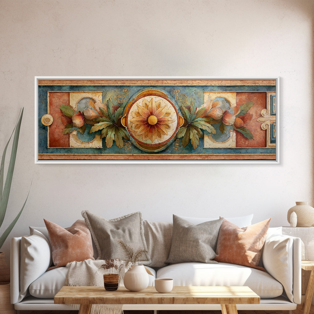 Greek Vase Modern Floral Design Canvas Print, Mediterranean Art, Fine Art Print, Living Room Decor, Fine Art, Azure, MAR-3x1-31