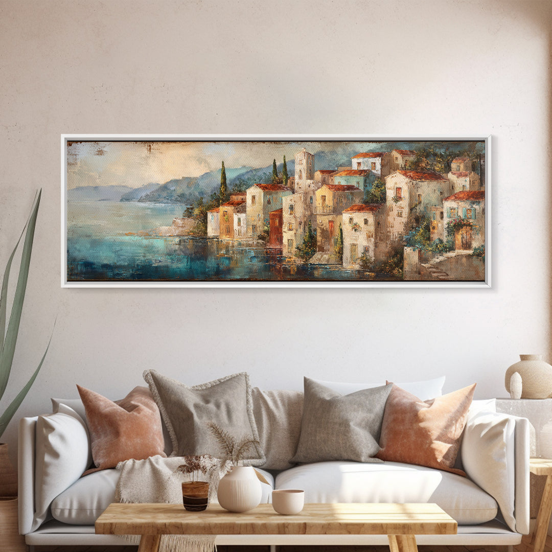 Coastal Cliffs with Sparkling Blue Water Canvas Print, Mediterranean Art, Living Room Art, Living Room Decor, Fine Art, Azure, MAR-3x1-36