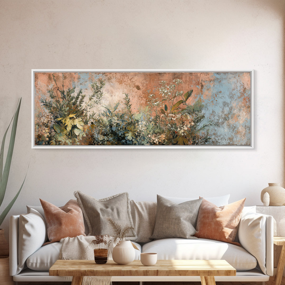 Wild Herbs Rosemary and Thyme Botanical Study Canvas Print, Mediterranean Art, Travel Poster, Living Room Decor, Oil Painting, MAR-3x1-40