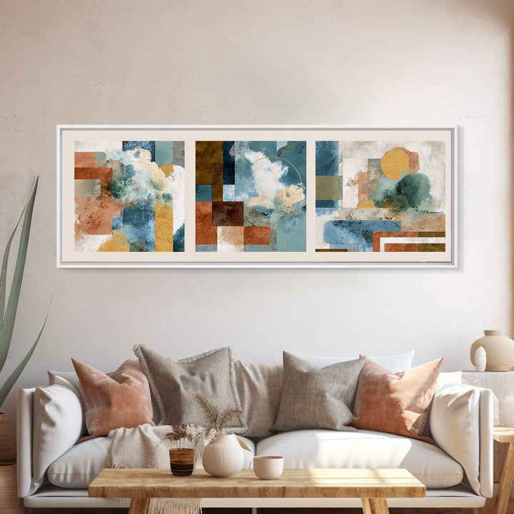 Warm Terra Cotta Abstract Landscape Canvas Print, Mediterranean Art, Watercolor Art, Living Room Decor, Fine Art, Azure, MAR-3x1-54