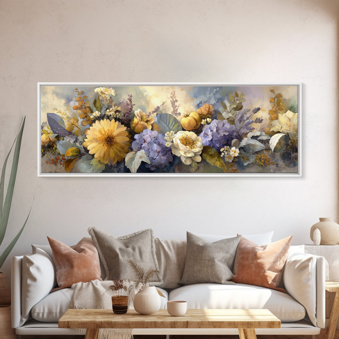 Greek Vase Modern Floral Design Framed Canvas Print, Mediterranean Art, Room Decor, Living Room Decor, Oil Painting, Azure, MAR-3x1-55