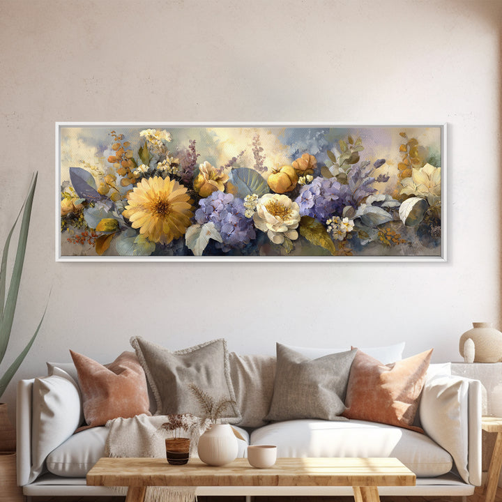 Greek Vase Modern Floral Design Framed Canvas Print, Mediterranean Art, Room Decor, Living Room Decor, Oil Painting, Azure, MAR-3x1-55
