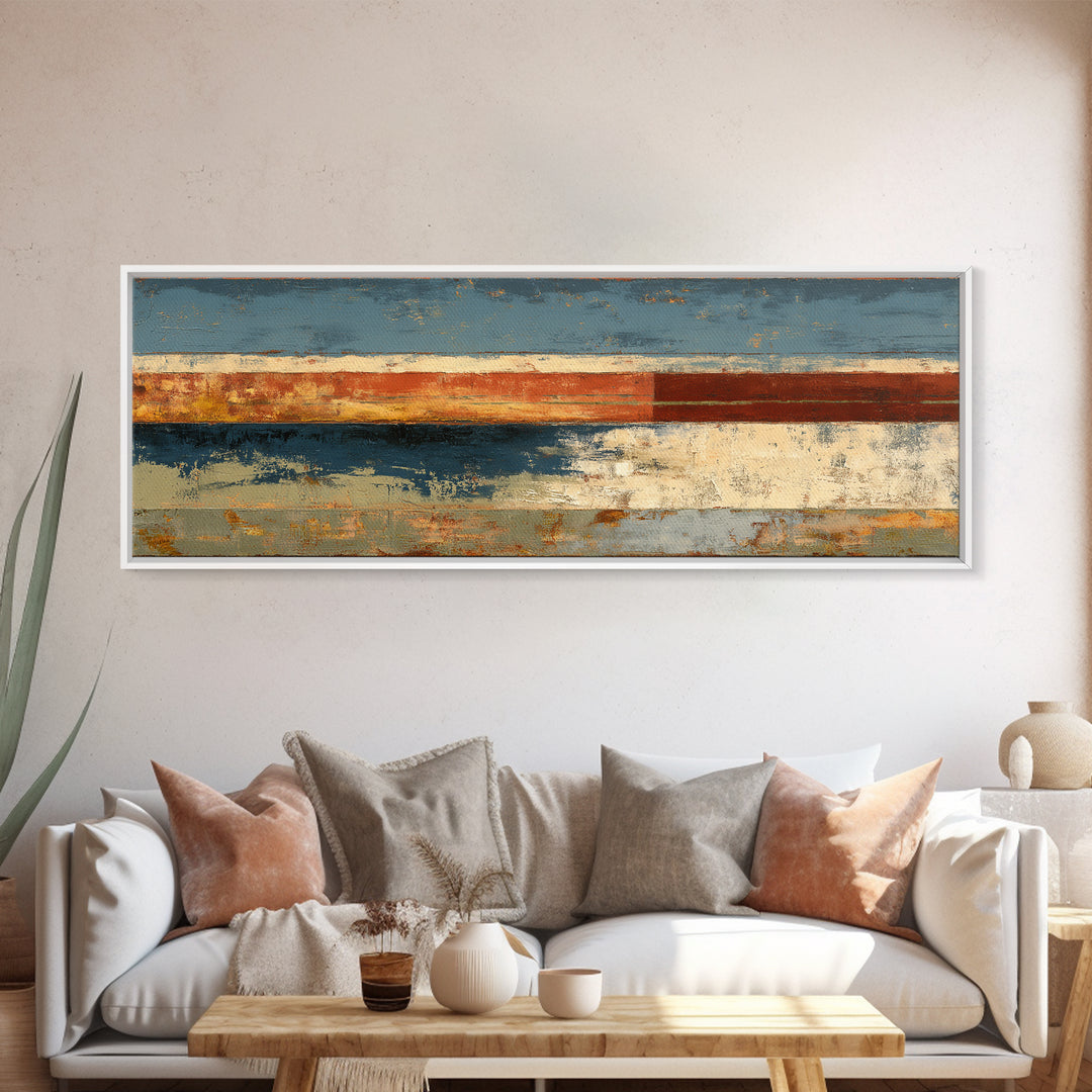 Warm Terra Cotta Abstract Landscape Canvas Print, Mediterranean Art, Digital Art Prints, Living Room Decor, Watercolor Art, MAR-3x1-6