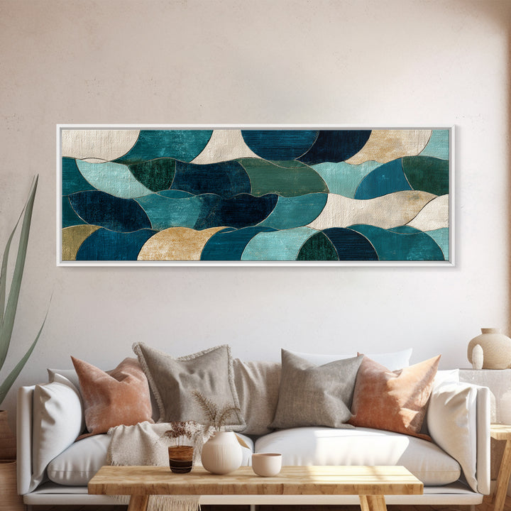 Coastal Cliffs with Sparkling Blue Water Framed Canvas Print, Mediterranean Art, Fine Art Print, Living Room Decor, Azure, MAR-3x1-60