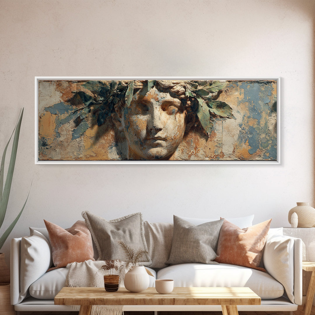 Roman Statue Bust Canvas Print, Mediterranean Art, Downloadable Art, Living Room Decor, Oil Painting, Azure, Luxury Decor, MAR-3x1-62