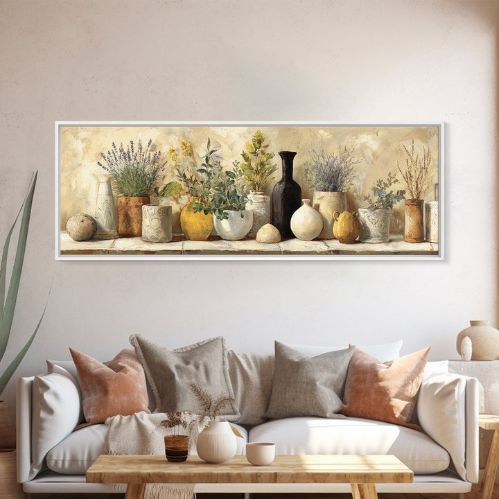 Wild Herbs Rosemary and Thyme Botanical Study Canvas Print, Mediterranean Art, Statement Artwork, Living Room Decor, Azure, MAR-3x1-64