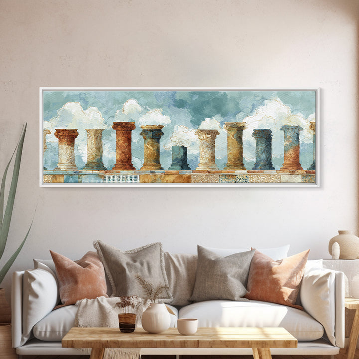 Ancient Column with Sea and Sky Beyond Canvas Print, Mediterranean Art, Contemporary Art, Living Room Decor, Fine Art, Azure, MAR-3x1-76