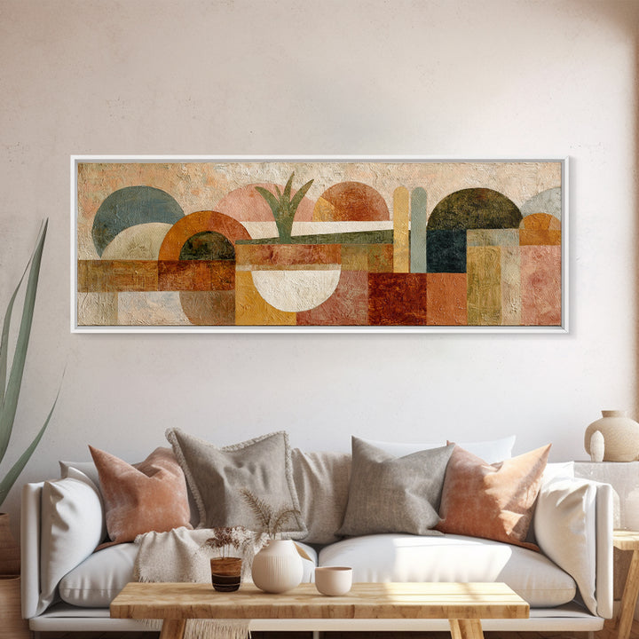 Warm Terra Cotta Abstract Landscape Canvas Print, Mediterranean Art, Textured Painting, Living Room Decor, Oil Painting, Azure, MAR-3x1-78