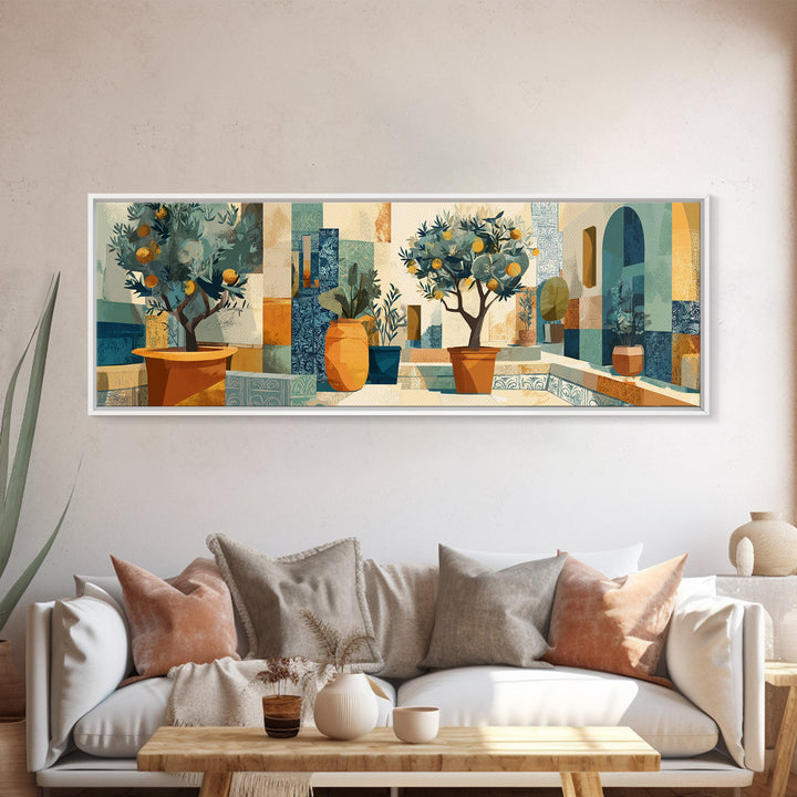 Citrus Tree in Clay Pot Canvas Print, Mediterranean Art, Digital Art Prints, Living Room Decor, Fine Art, Azure, Travel Poster, MAR-3x1-98